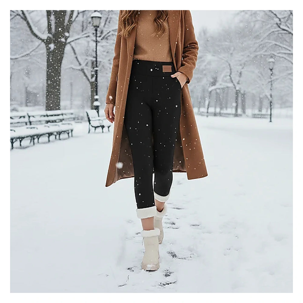 Black fleece lined leggings snowy winter outfit