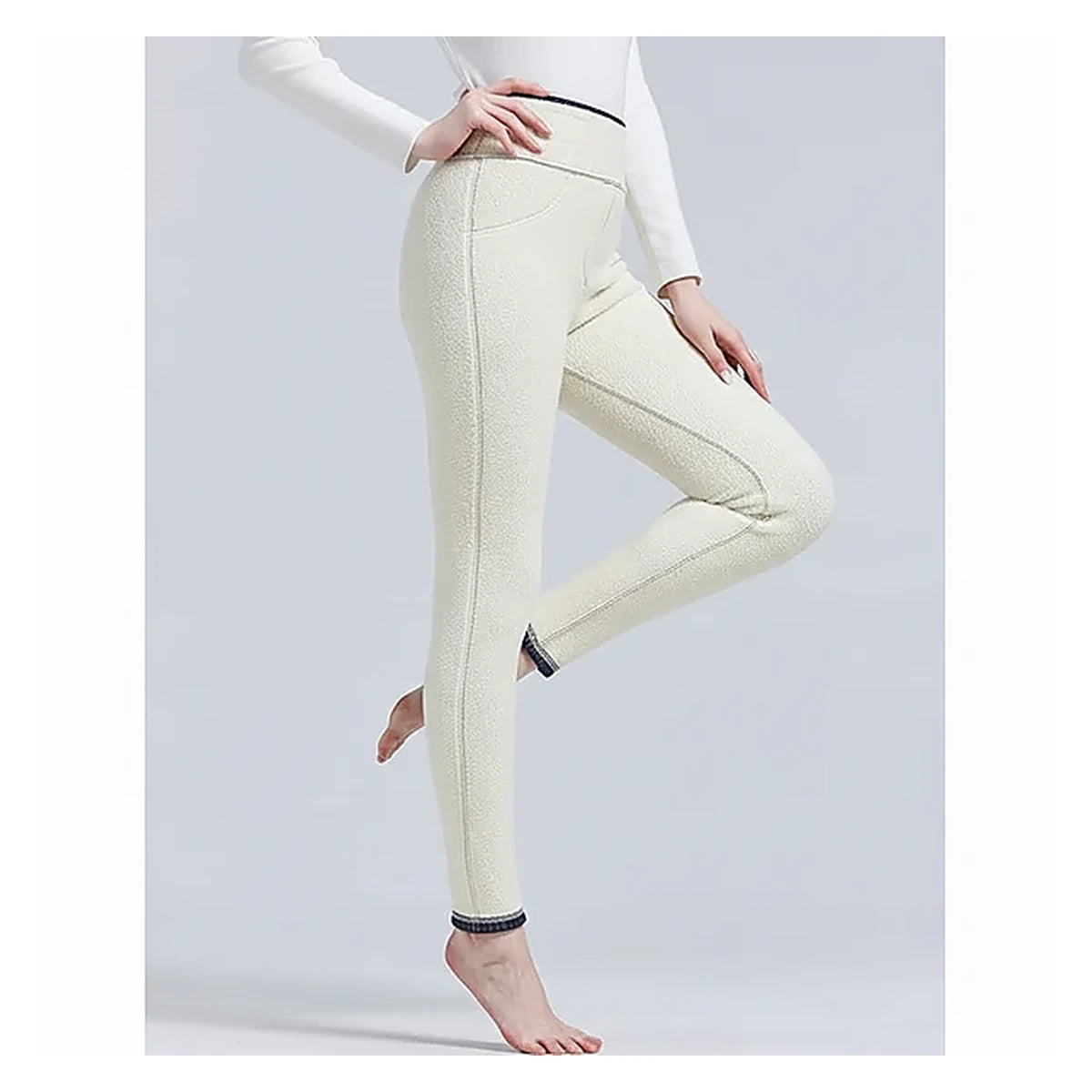 Cream fleece lined winter leggings